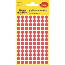 Avery Etiket farvedots | Ø8 mm | Rød | 416 stk.