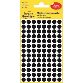 Avery Etiket farvedots | Ø8 mm | Sort | 416 stk.