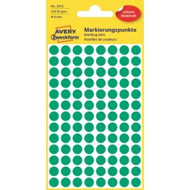 Avery Etiket farvedots | Ø8 mm | Grøn | 416 stk.