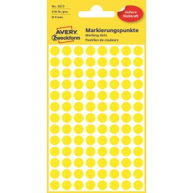 Avery Etiket farvedots | Ø8 mm | Gul | 416 stk.
