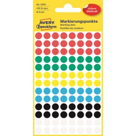 Avery Etiket farvedots | Ø8 mm | Mix | 416 stk.
