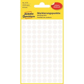 Avery Etiket farvedots | Ø8 mm | Hvid | 416 stk.