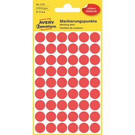 Avery Etiket farvedots | Ø12 mm | Rød | 270 stk.