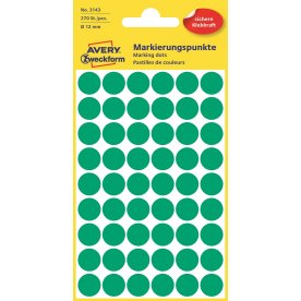 Avery Etiket farvedots | Ø12 mm | Grøn | 270 stk.