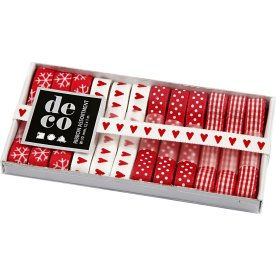 Deco Dekorationsbånd, 10mm x 1m, Rød/hvid