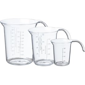 Målekandesæt i klar plast, 0,2 + 0,5 + 1 L