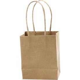Papirpose med hank, 12x7x17 cm, brun, 10 stk