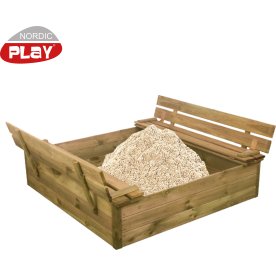 NORDIC PLAY Sandkasse med bænk og låg 120 x 120 cm