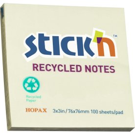 Stick'n Notes | 76x76 mm | Gul | Genbrugspapir