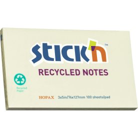 Stick'n Notes | 76x127 mm | Gul | Genbrugspapir
