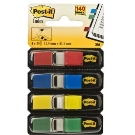 Post-it Indexfaner | 12x43 mm | Rød/blå/gul/grøn