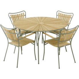 Marguerit havebord ø120 cm + 4 stole, Olivengrøn