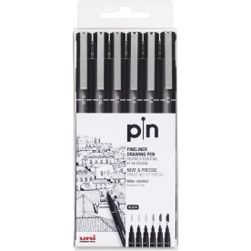 Uni Pin Fineliner | 6 stk | 0,03-0,8 mm | Sort