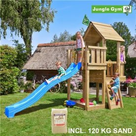 Jungle Gym Cubby legetårn m/sand & blå rutsjebane