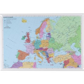 NAGA lamineret europakort 97x67 cm., farvet