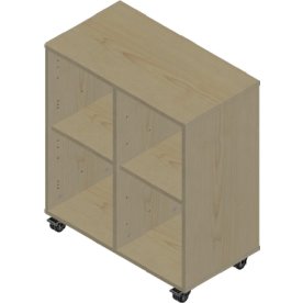 Stay reol m/4 rum ahorn melamin med hjul