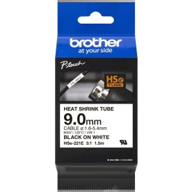 Brother HSe-221E krympeflextape, 9mm, sort på hvid