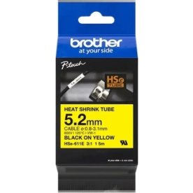 Brother HSe-611E krympeflextape 5.2mm, sort på gul