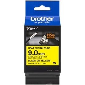 Brother HSe-221E krympeflextape, 9mm, sort på gul