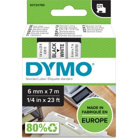 Dymo D1 labeltape 6mm, sort på hvid