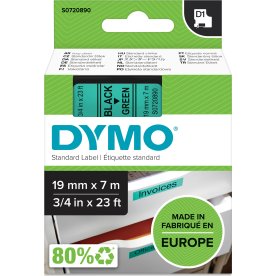 Dymo D1 labeltape 19mm, sort på grøn