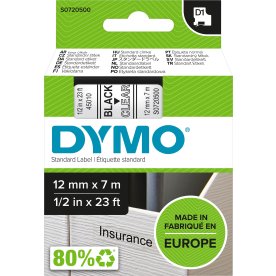 Dymo D1 labeltape 12mm, sort på klar