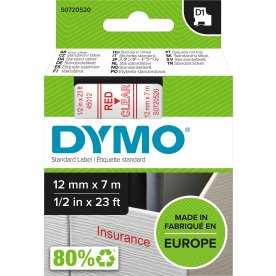 Dymo D1 labeltape 12mm, rød på klar