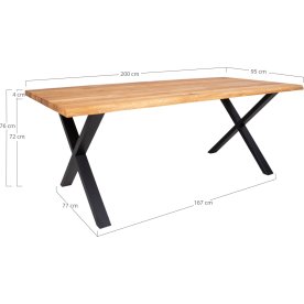 Toulon kantinebord, olieret eg/sort stel, 200x95