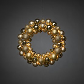 Julekuglekrans, 50 LED, Ø40cm, guld
