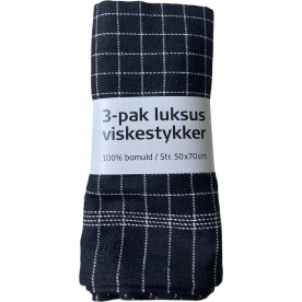 Viskestykke 50 x 70 cm, sort m/hvide tern, 3-pak