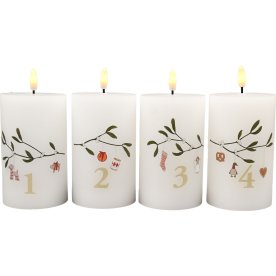 Adventslys m. julepyntmotiv, H12,5 cm, Hvid, 4 lys