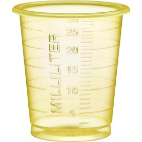 Medicinbæger m/graduering 30 ml, Ø3,8 cm, gul