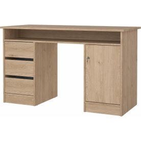 Small Officeline skrivebord, 1 skab/3 skuffer, eg