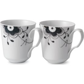Royal Copenhagen Sort Mega Riflet Krus, 2 stk.