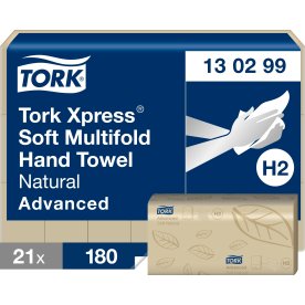 Tork H2 Adv. Soft Håndklædeark Natur Z-fold, 21 pk