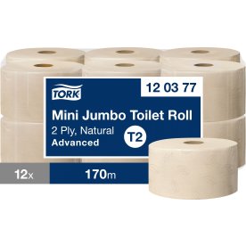 Tork T2 Adv Mini Jumbo Toiletpapir, Natur, 12 rl