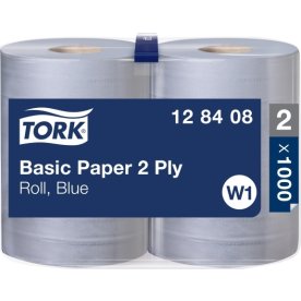 Tork W1 Basic Aftørringspapir, Blå, 2-lag