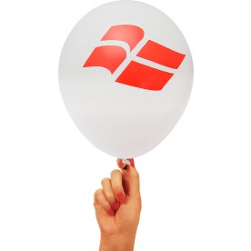 Ballon, hvid med flag, Dannebrog, 25 cm, 6 stk.