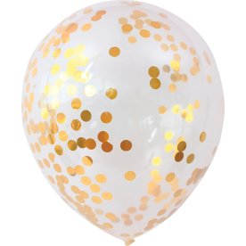 Ballon med konfetti, guld, 30 cm, 5 stk.