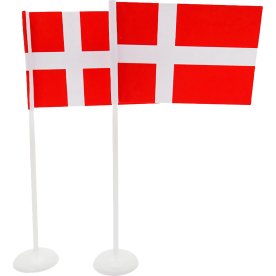 Bordflag, papir/plast, Dannebrog, H15 cm, 6 stk.