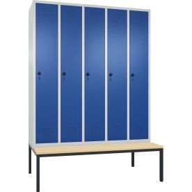 CP Garderobeskab, 5x1 rum, bænk, hængelås, grå/blå