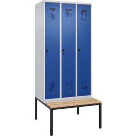 CP garderobeskab, 3x1 rum, Bænk, Hængelås, Grå/Blå