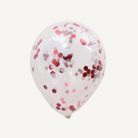 Ballon med konfetti, rød/hvid, 30 cm, 5 stk.