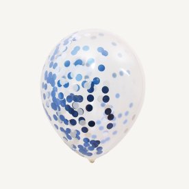 Ballon med konfetti, blå/hvid, 30 cm, 5 stk.