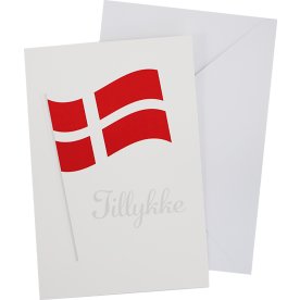 Kort m. kuvert, Dannebrogsflag/Tillykke, 11x17 cm