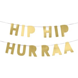Guirlande, Hip Hip Hurraa, guld glitter, 3 m.
