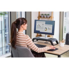 Fellowes Hana monitor stander m. USB-porte, sort