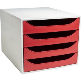 Exacompta Ecobox Skuffekabinet, 4, grå/rød