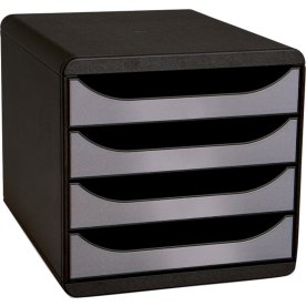 Exacompta Big-Box Skuffekabinet, 4, sort/sølv