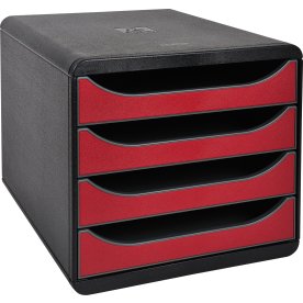 Exacompta Big-Box Skuffekabinet, 4, sort/rød